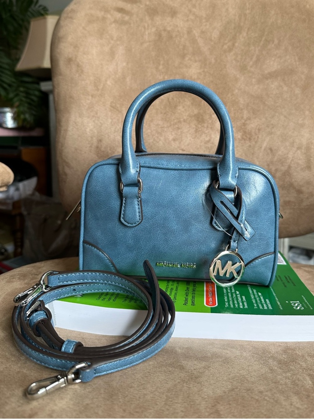 #87. Michael Kors Thompson XS Satchel Crossbody Blue Leather New with Tag